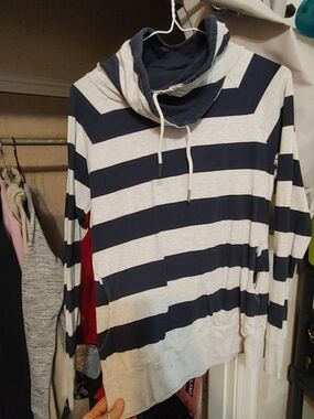 twik Navy and White Striped Hooded Pullover